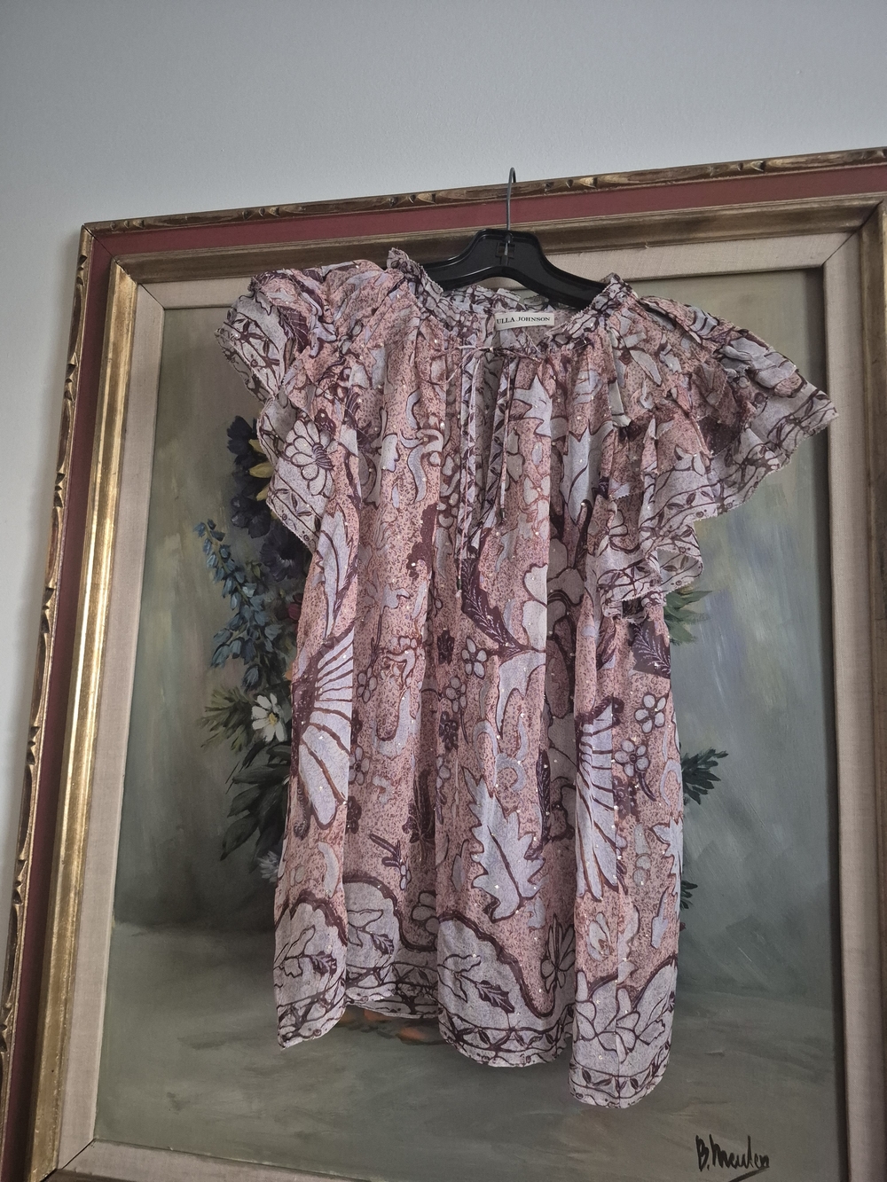 Ella Moss Pink Floral Ruffle Sleeve Blouse